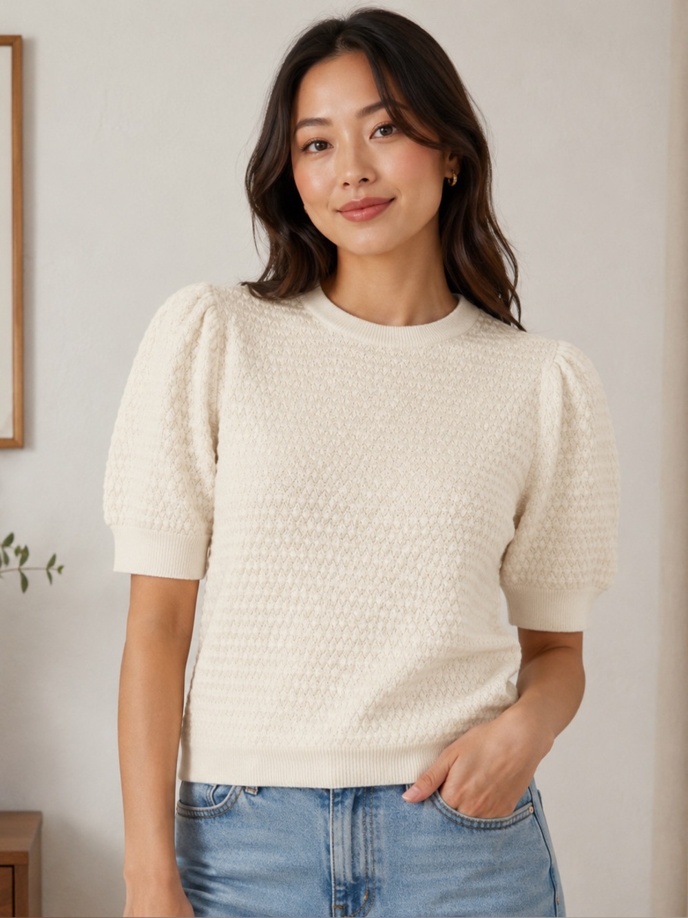 Madewell Cream Textured Knit Crewneck